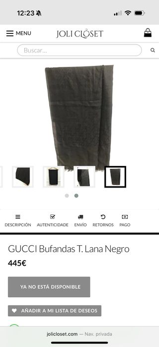 Bufanda Gucci Negra GG 200x70