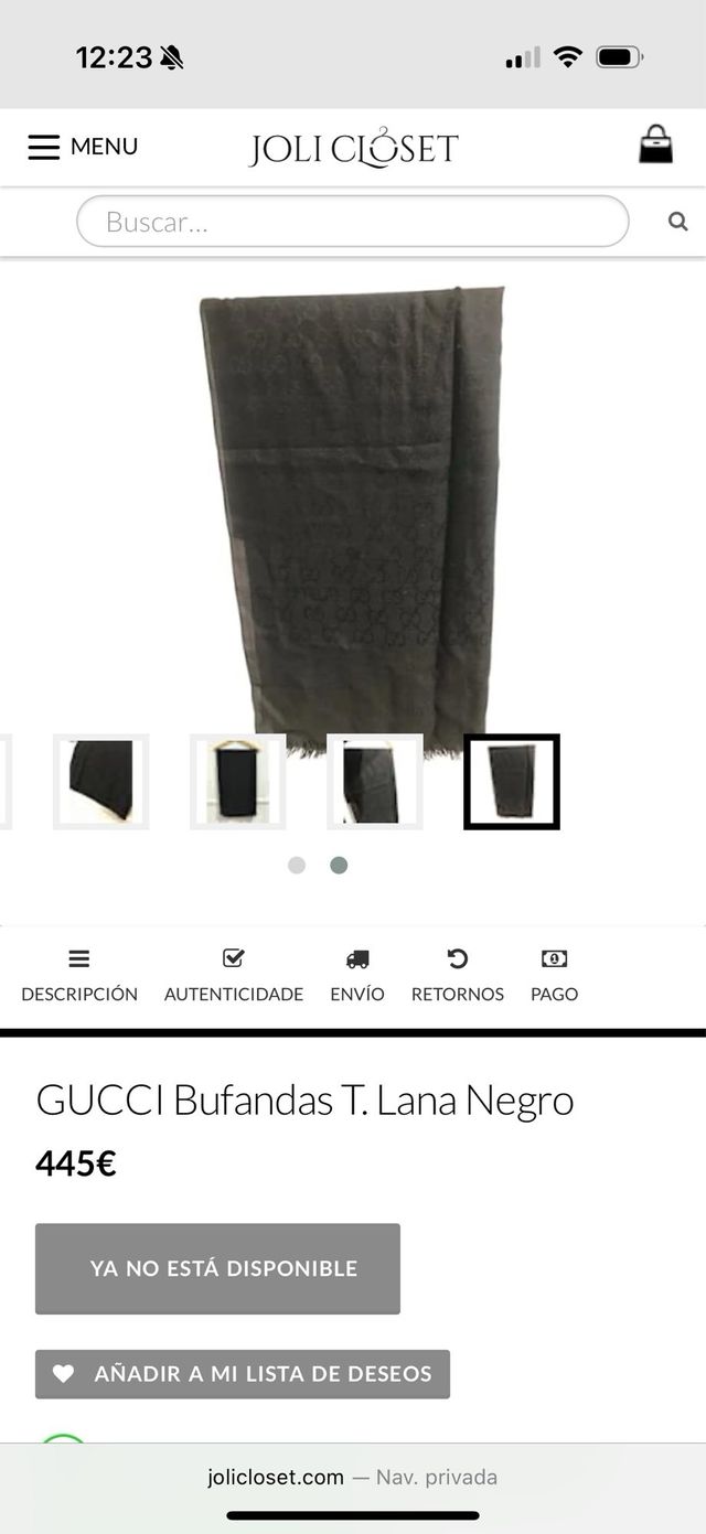 Bufanda Gucci Negra GG 200x70
