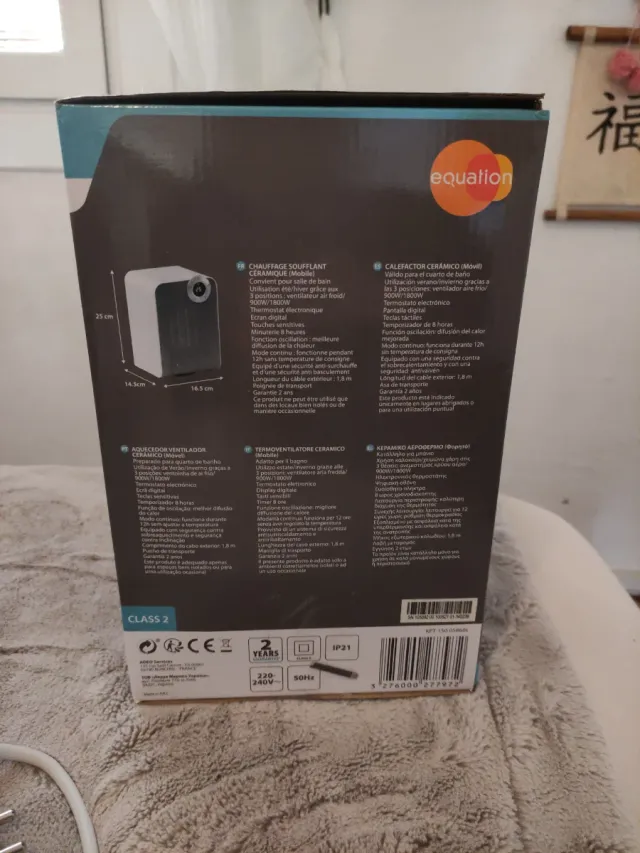 Calefactor cerámico móvil gris y blanco