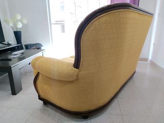 Sofá 3 plazas madera y tela vintage