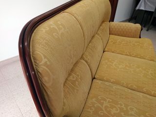 Sofá 3 plazas madera y tela vintage