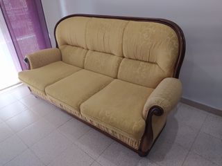 Sofá 3 plazas madera y tela vintage