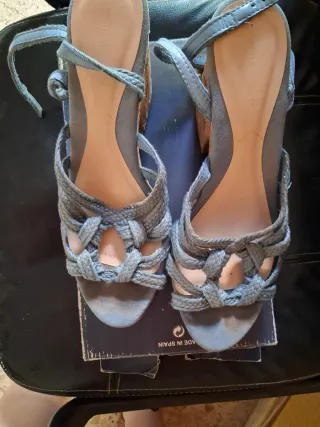 Sandalias Cuña Mujer Azul