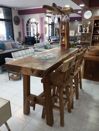 Barra de bar madera maciza + 3 sillas