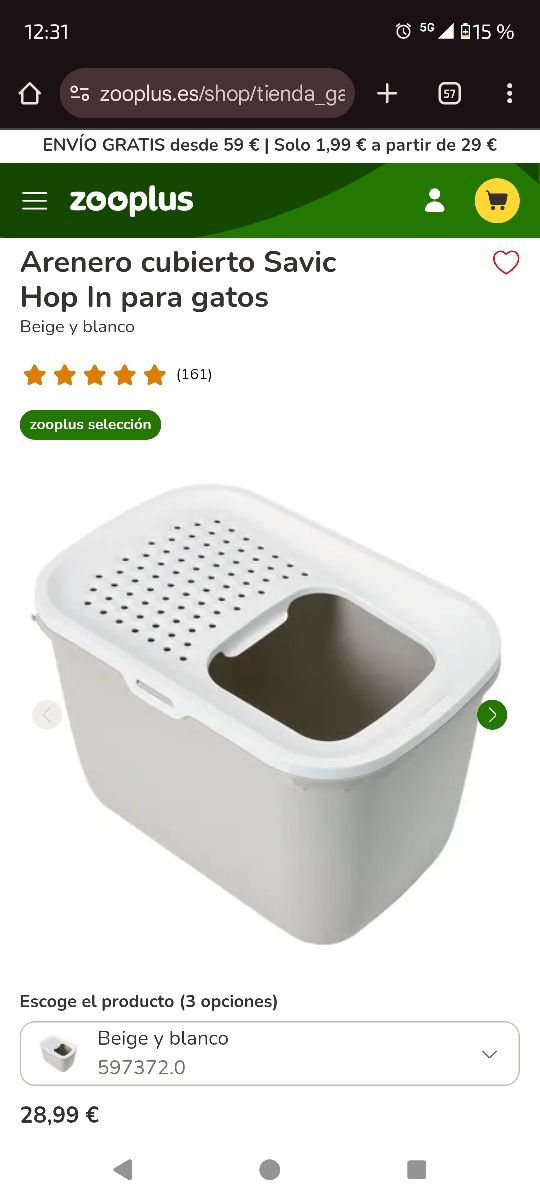 Arenero cubierto Savic Hop In para gatos