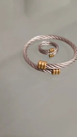 Conjunto Pulsera y Anillo Cable enrollado acero