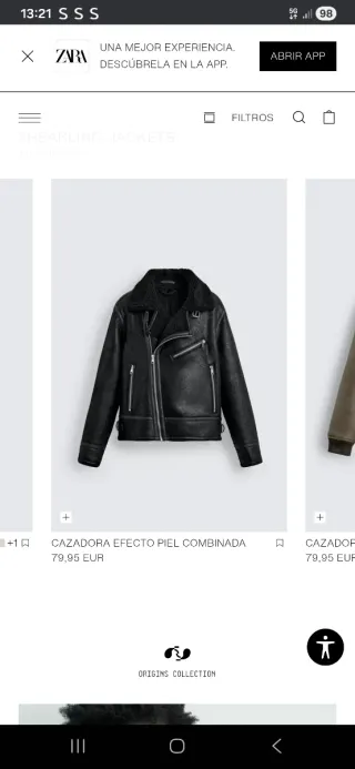 Cazadora Zara efecto piel combinada