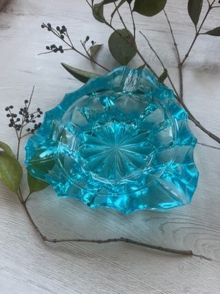 Cenicero cristal azul turquesa midcentury