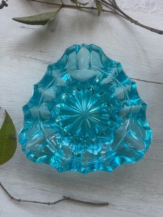 Cenicero cristal azul turquesa midcentury
