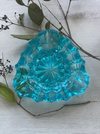 Cenicero cristal azul turquesa midcentury