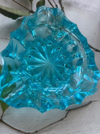 Cenicero cristal azul turquesa midcentury