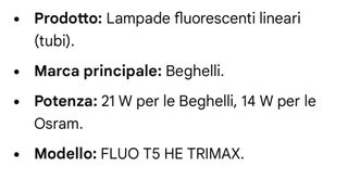 Lampade fluorescenti Beghelli 21W T5