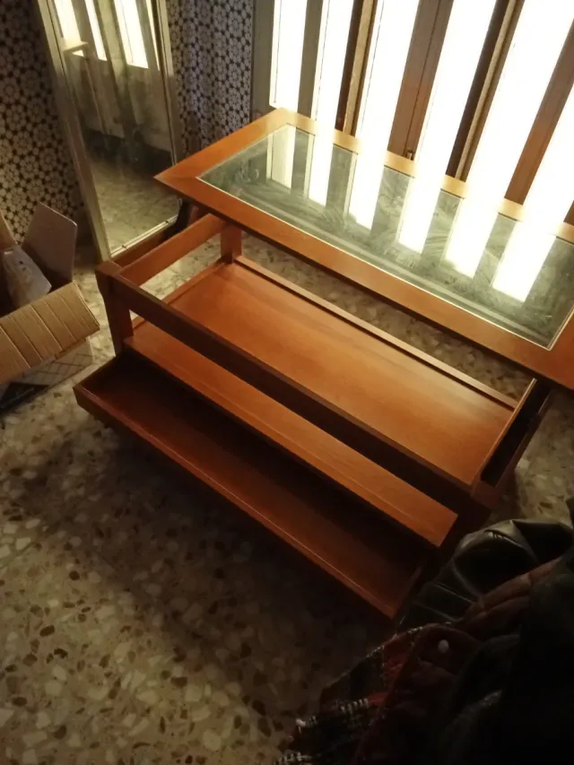 Mesa auxiliar madera y cristal