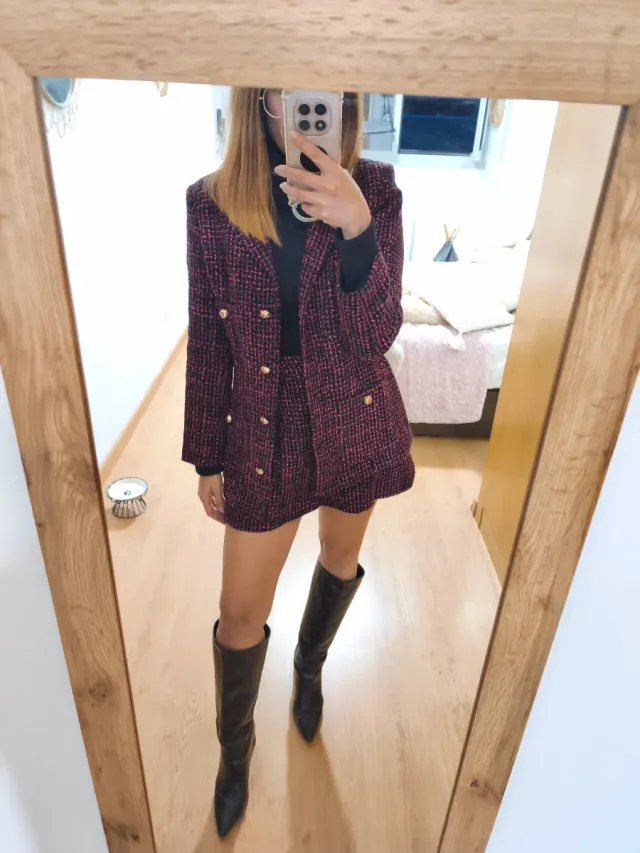 Conjunto Sfera tweed rosa y negro