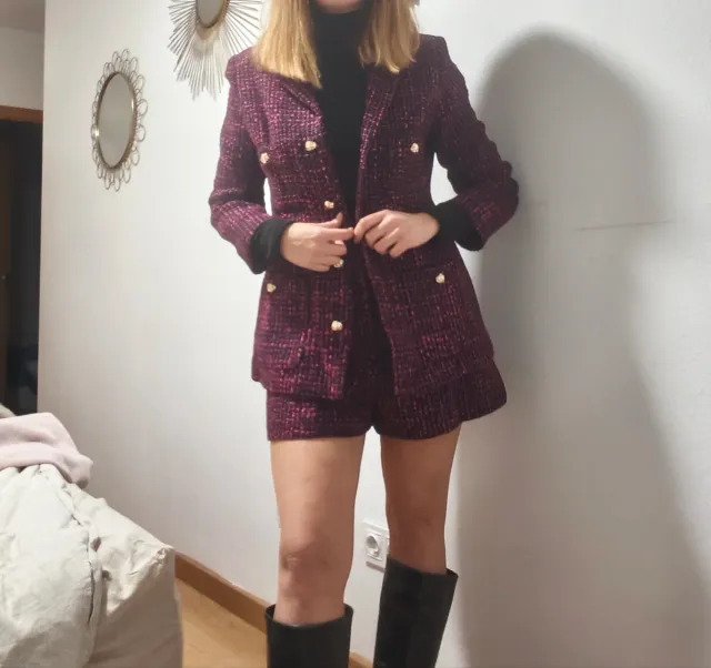 Conjunto Sfera tweed rosa y negro