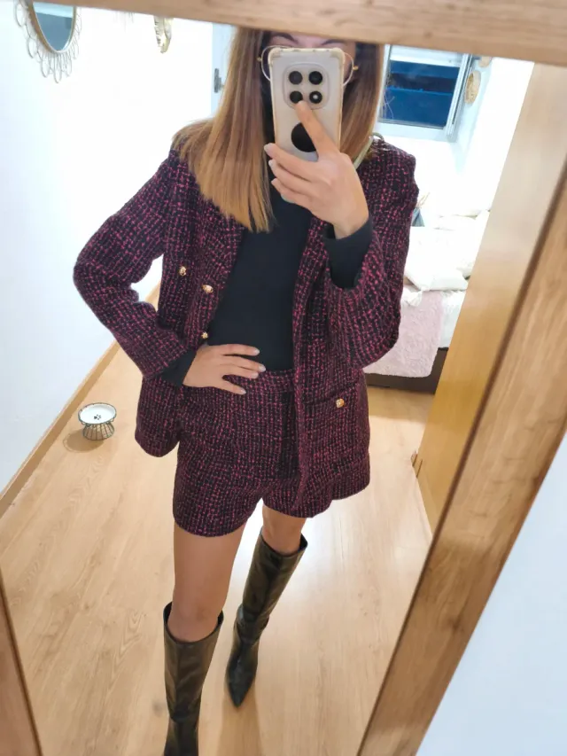 Conjunto Sfera tweed rosa y negro