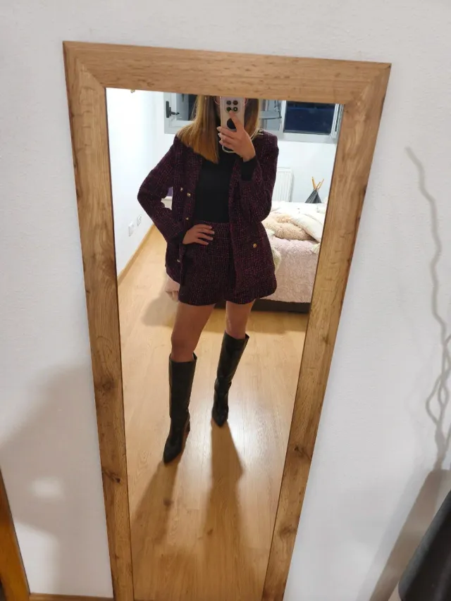 Conjunto Sfera tweed rosa y negro