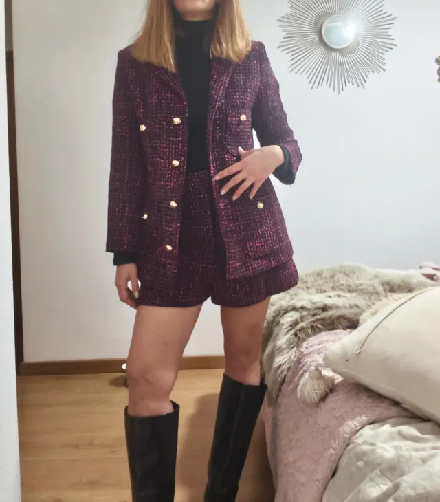 Conjunto Sfera tweed rosa y negro