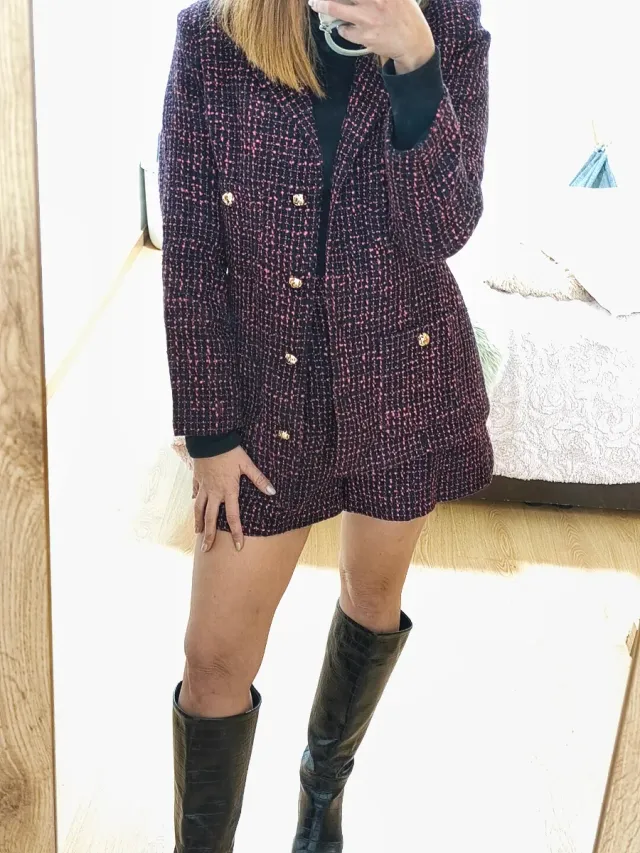 Conjunto Sfera tweed rosa y negro