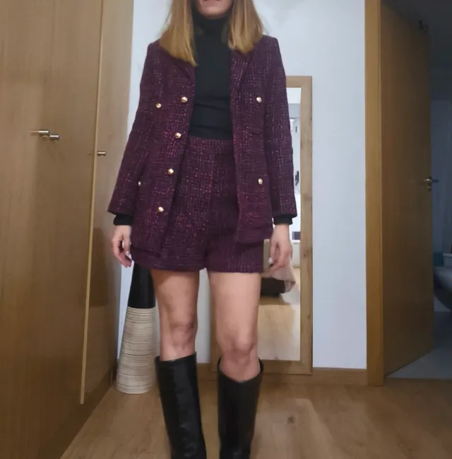 Conjunto Sfera tweed rosa y negro