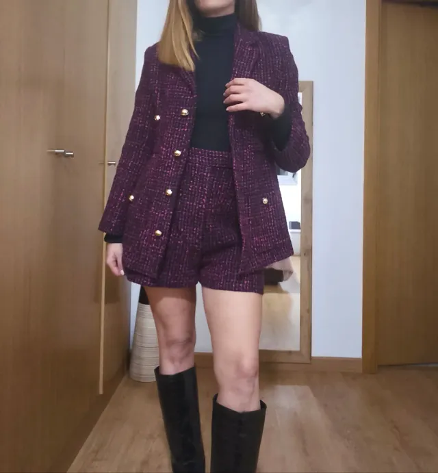 Conjunto Sfera tweed rosa y negro