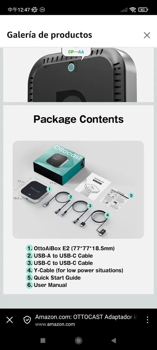 OTTOCAST CarPlay y Android Auto Adaptador