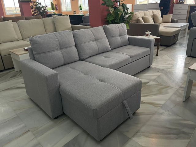 Sofá Cama Reversible Gris Tela - Nuevo OFERTA