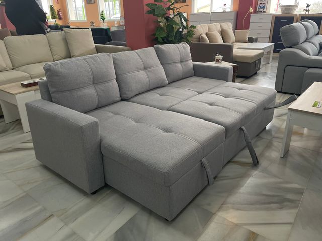 Sofá Cama Reversible Gris Tela - Nuevo OFERTA