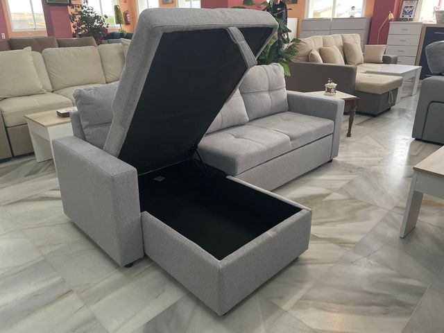 Sofá Cama Reversible Gris Tela - Nuevo OFERTA
