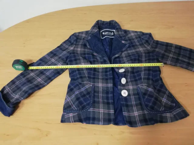 Blazer cuadros mujer azul y gris