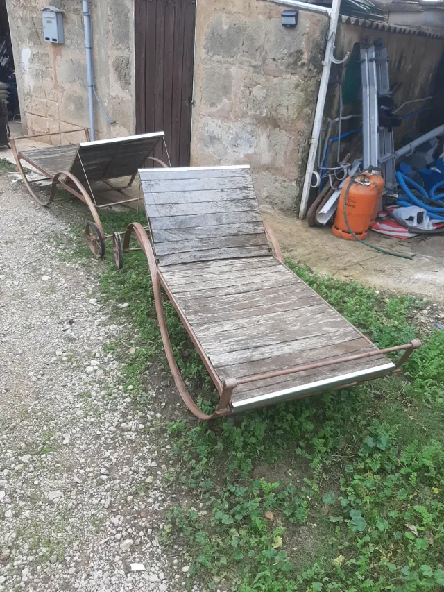 Tumbona hierr9 forjado y madera teka