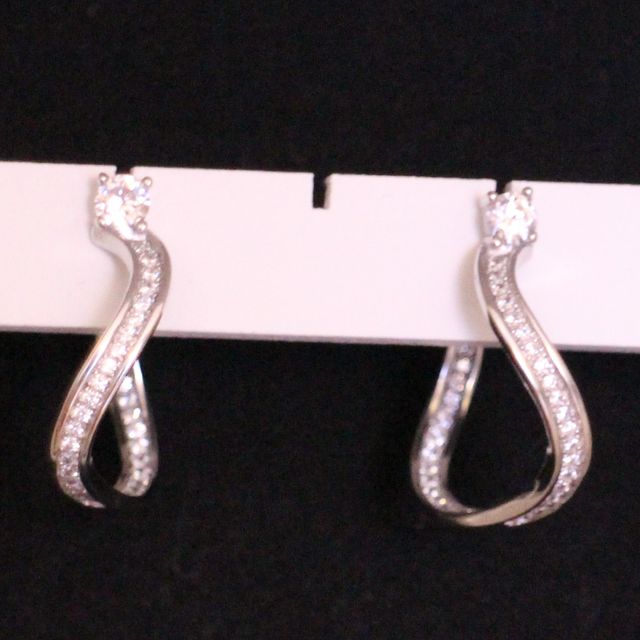 Pendientes plata de ley aros ondulados circonitas