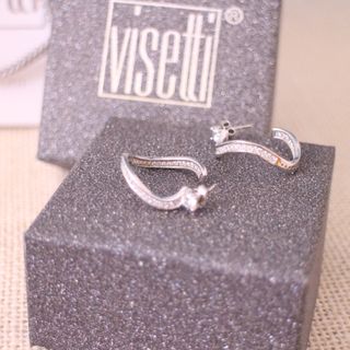 Pendientes plata de ley aros ondulados circonitas