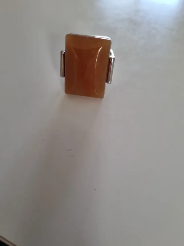 Anillo Acero Piedra Naranja Rectangular
