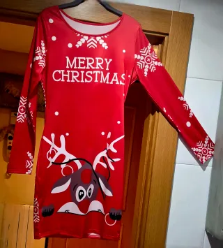 Talla M. Vestido NAVIDAD Mini Manga Larga ELÁSTICO