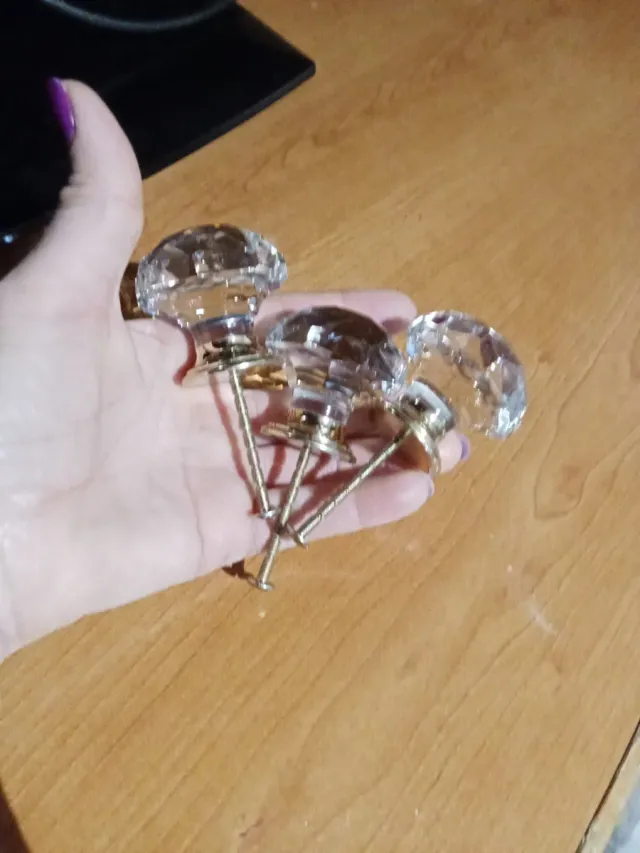 3 Pomos cristal facetado dorado GRANDE y tornillo