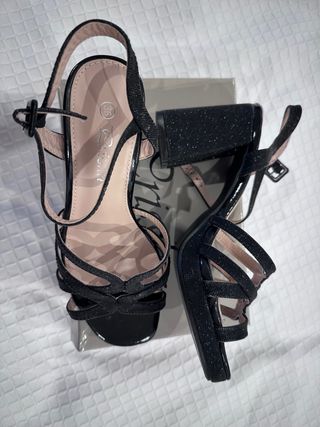 Sandalias fiesta negras purpurina tacón nuevas