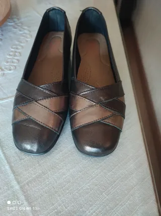 Zapatos planos marrones y dorados