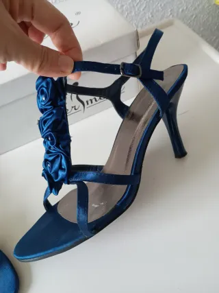 Sandalias fiesta Azul Flores Tacón aguja N37