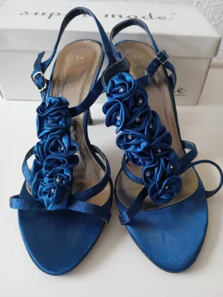Sandalias fiesta Azul Flores Tacón aguja N37
