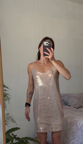 Vestido Lentejuelas Zara Dorado