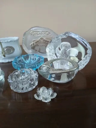 Set 9 elementi vintage cristallo, vetro, argento