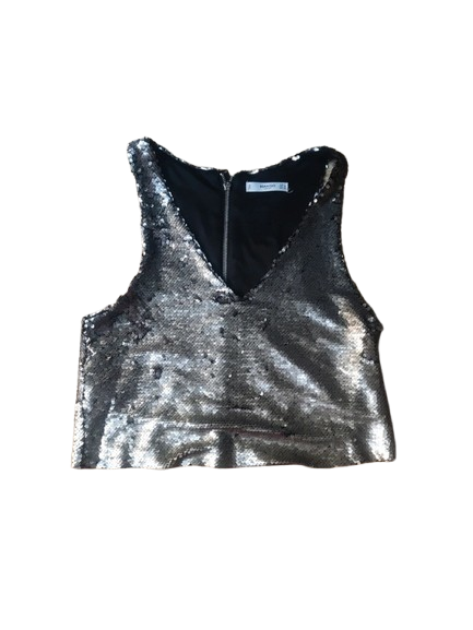 Top lentejuelas plateado Mango Talla S