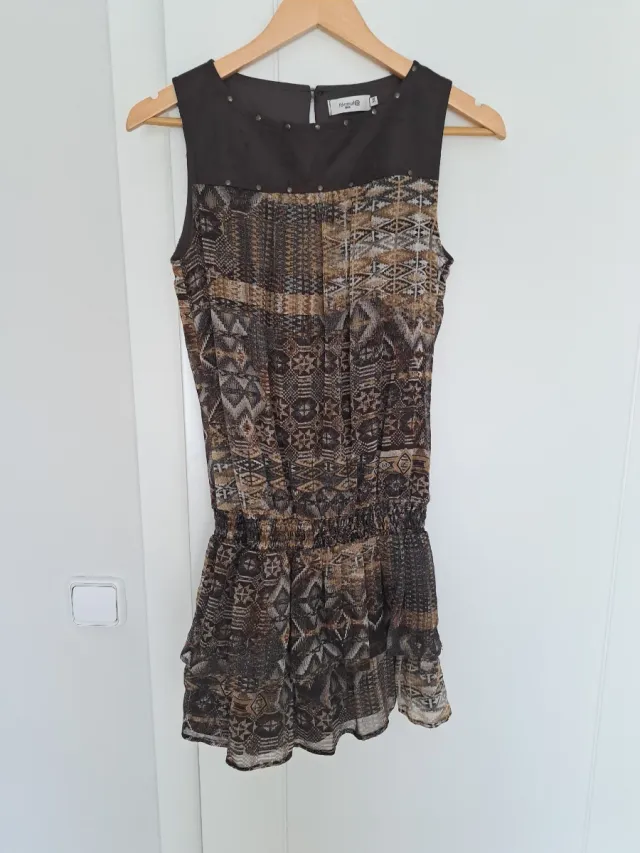 Vestido estampado mujer beige y marrón