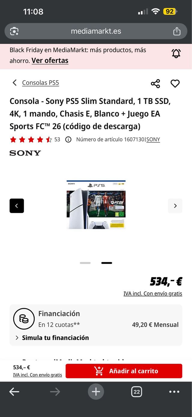 Consola PS5 1TB FC26 Blanca sin abrir.