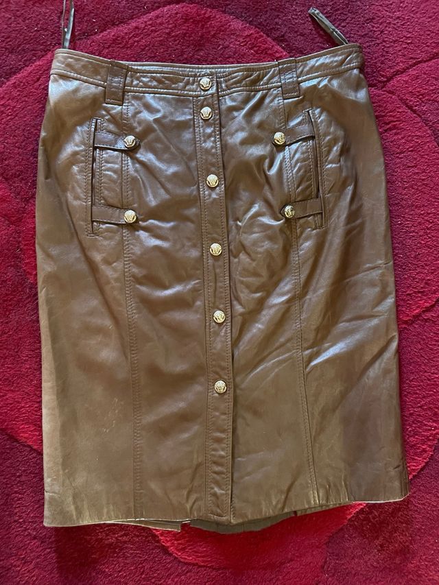 Falda de cuero marrón Versace