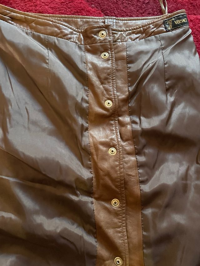 Falda de cuero marrón Versace