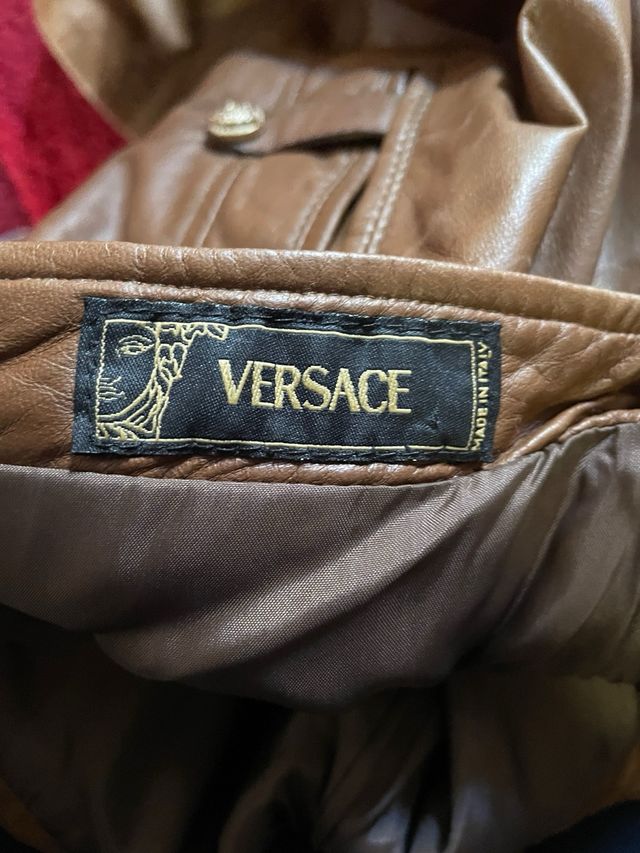Falda de cuero marrón Versace