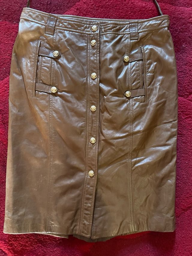 Falda de cuero marrón Versace
