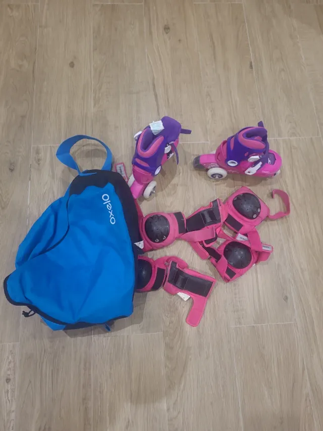 Patines, rodilleras, coderas, muñequeras y bolsa